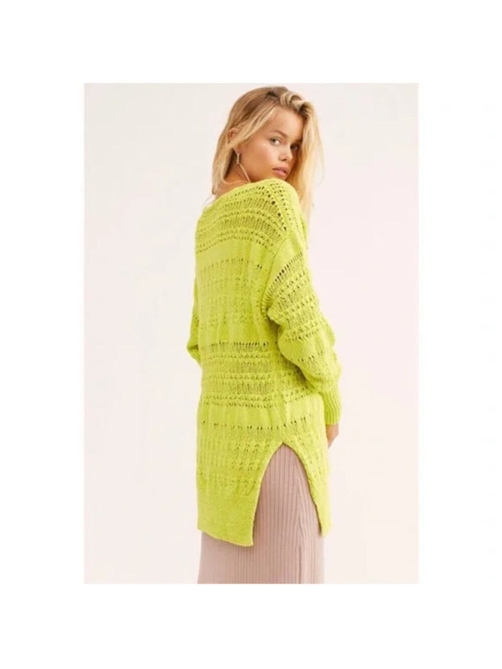 Free people hot tropics neon green limelight oversized sweater - Picture 3 of 9